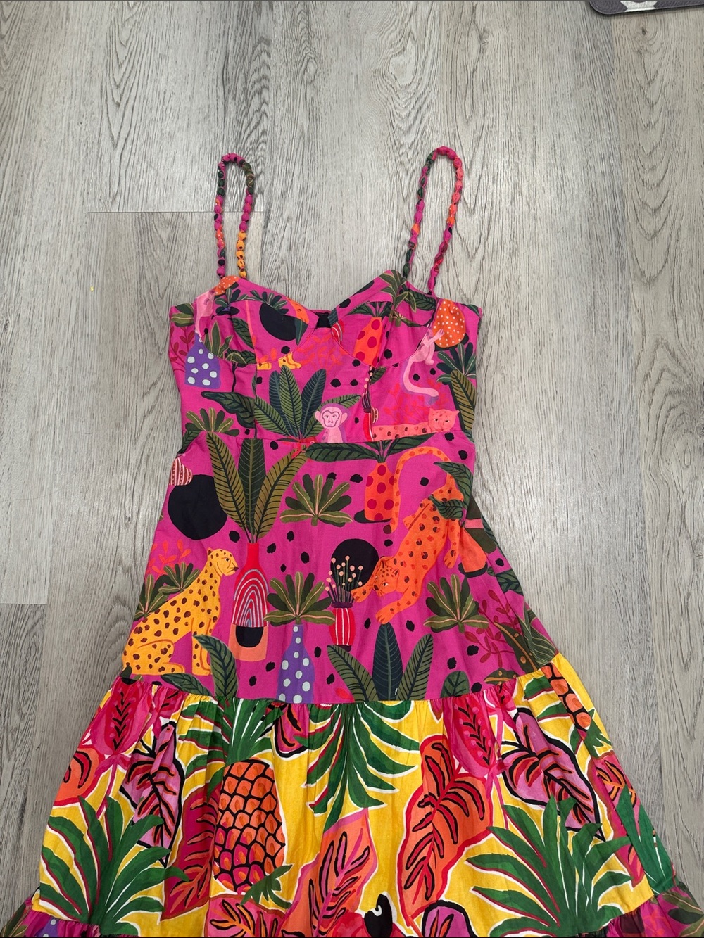 Farm Rio dress Vibrant Tropical Print Sundress - Pink & Yellow - Picture 2 of 5